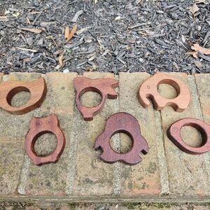 Handcarved Set Of 6 Wooden Animal Napkin Rings